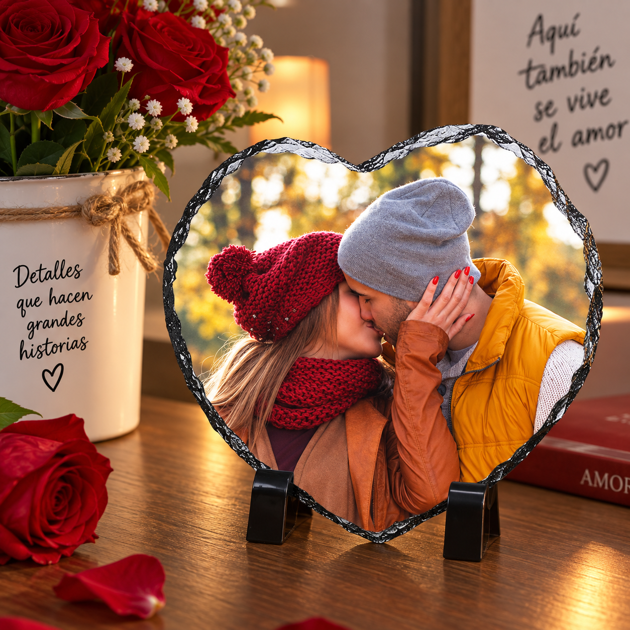 Ejemplo de fotoroca en forma de corazón con fotografía
